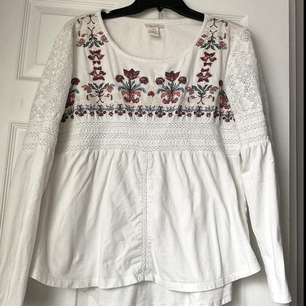 Sundance  Embroidered Floral Long Sleeve Ivory Lace
